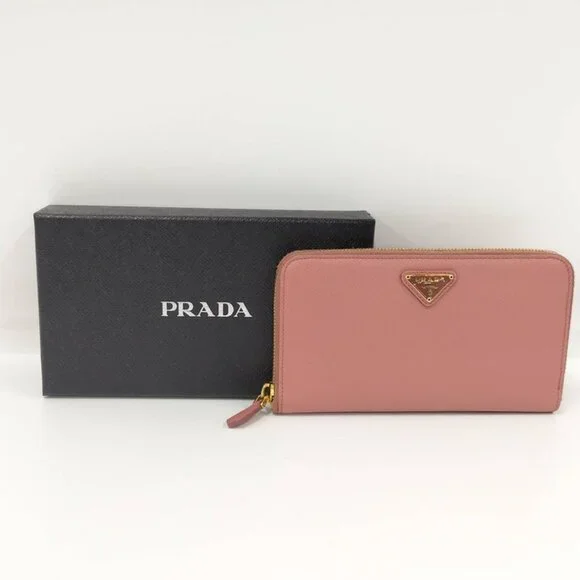 Prada Round Zipper Long Wallet Saffiano Leather Pink Kp5028